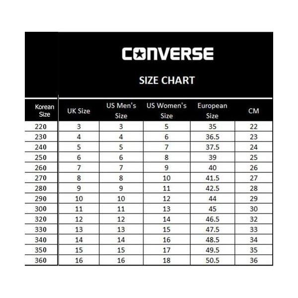 converse chuck taylor all star size chart